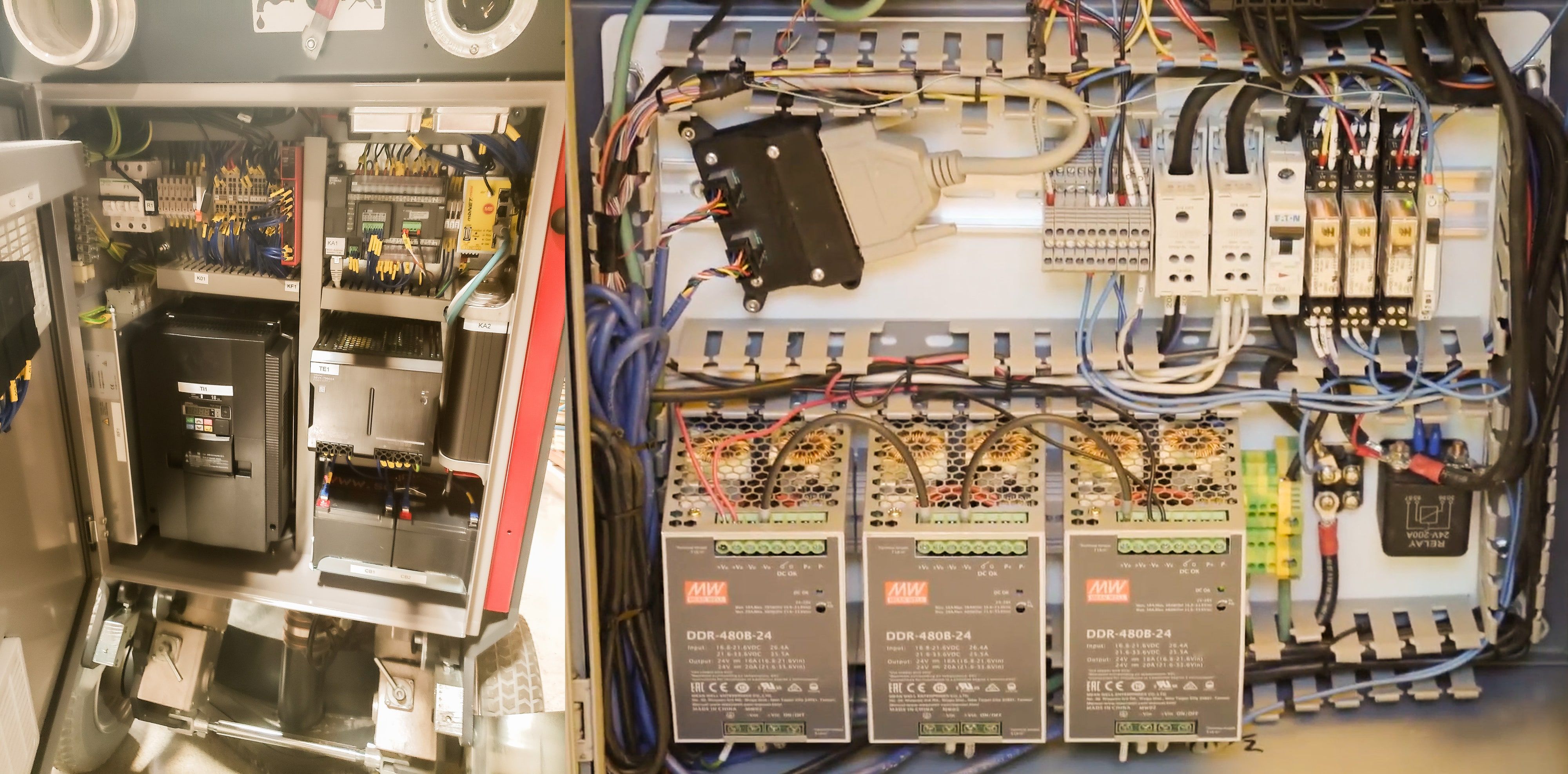 The previous 8k electrical internals (left) shown next to the improved 8KR electrical internals (right)