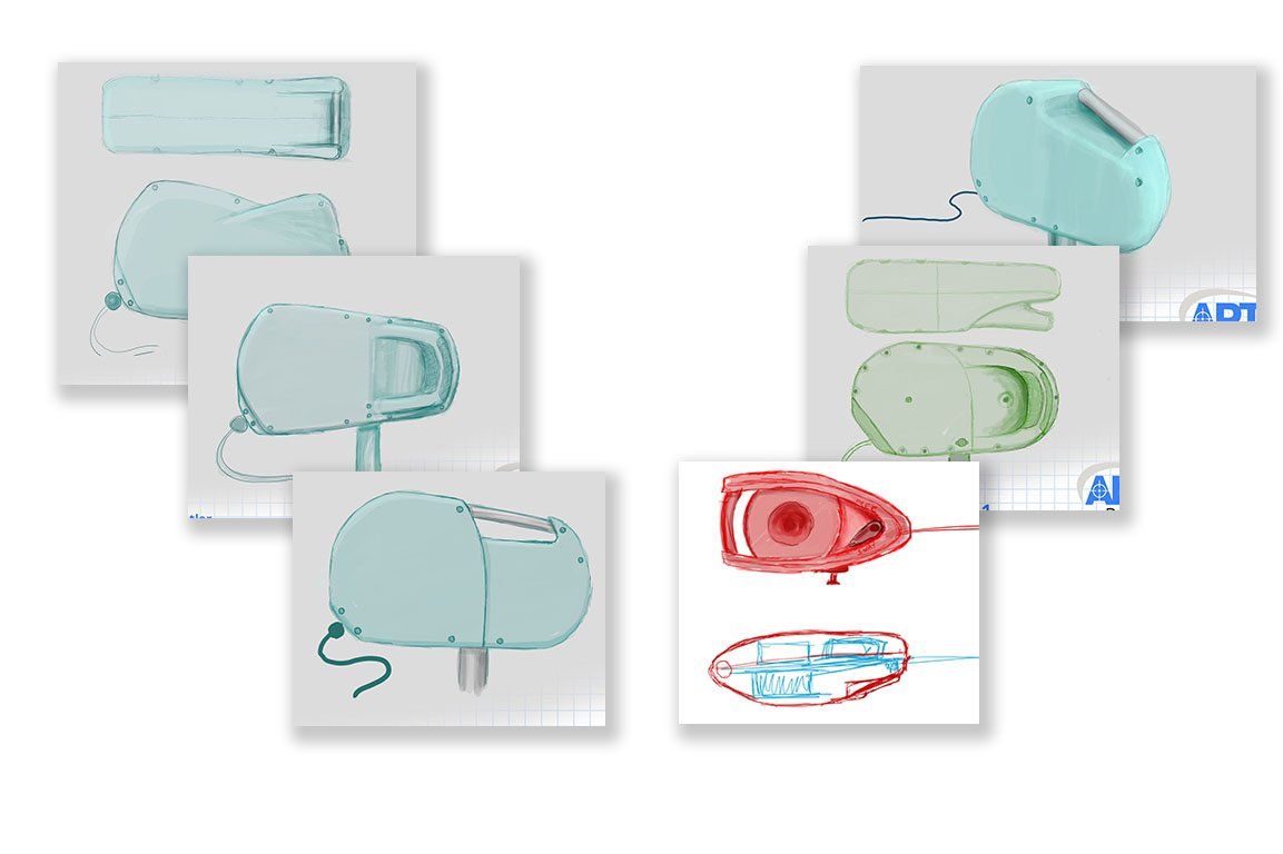 Concept sketches exploring shapes for the housing