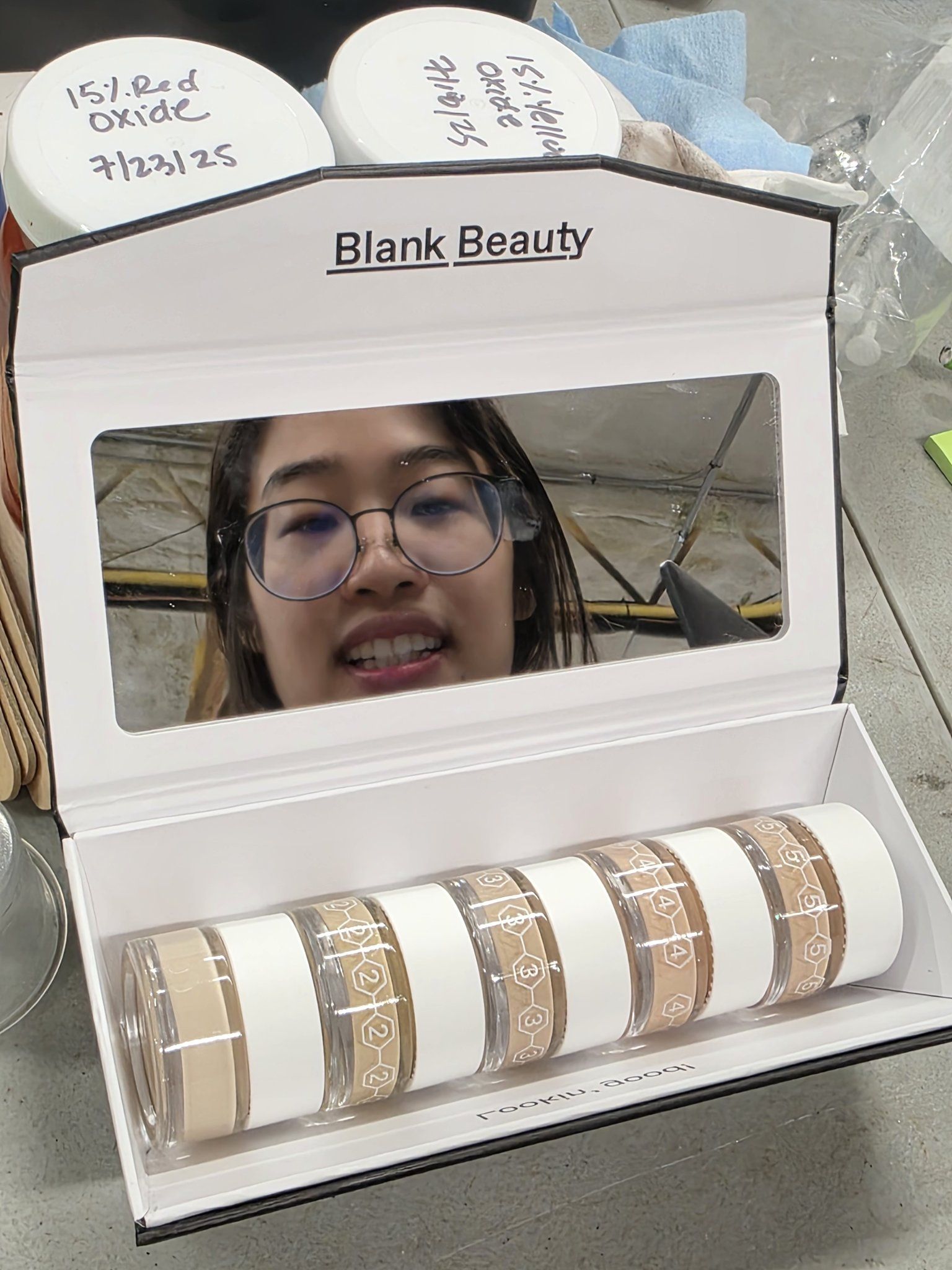 A Blank Beauty Custom Complexion Kit: five custom-mixed foundation shades in a gift box